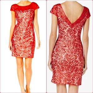 NEW Women's Calvin Klein Red Sequin Bright Holiday Sheath Dress 10 Christmas